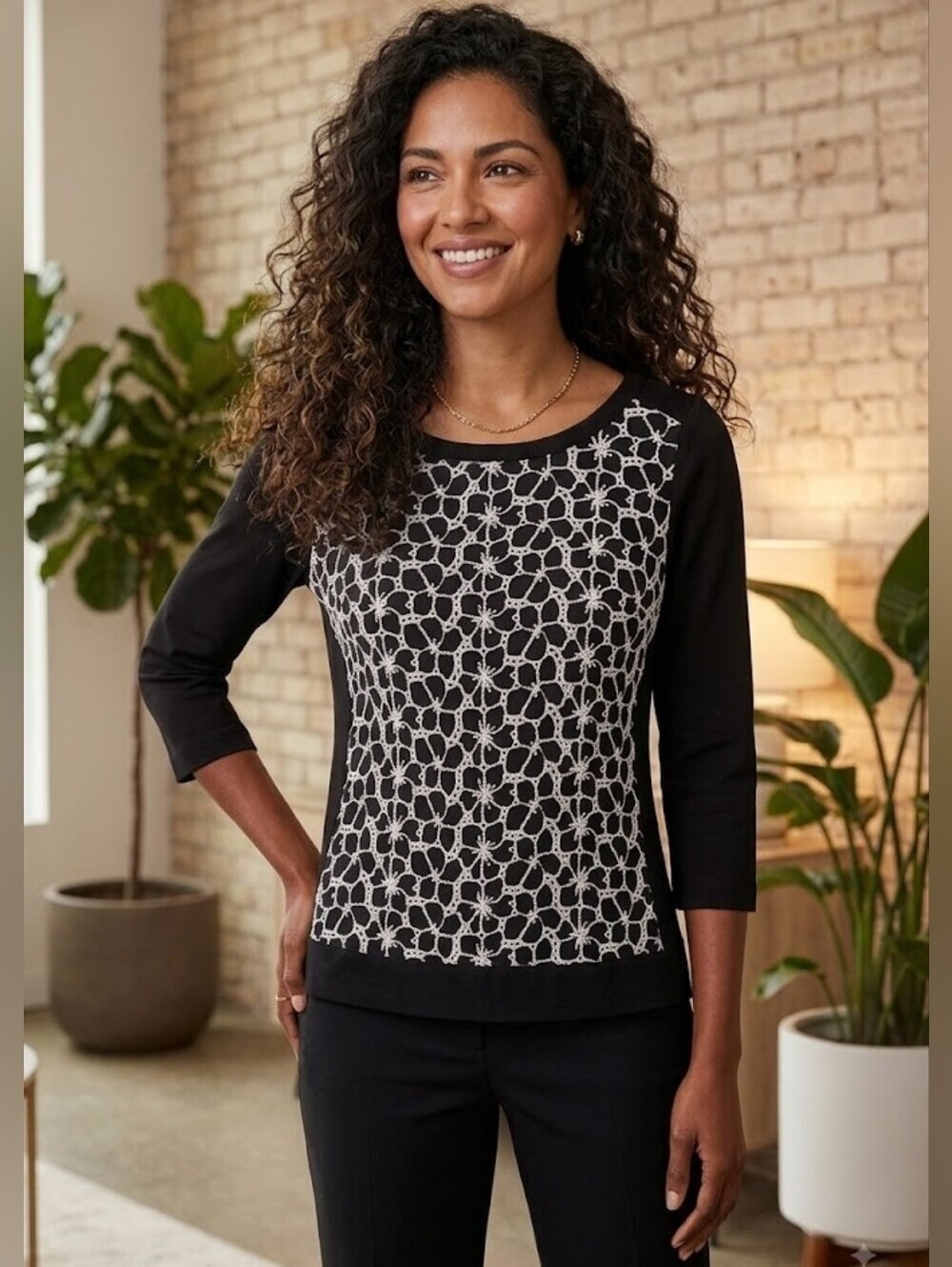 Ann Taylor Black Top with White Detail